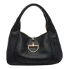 Gucci Women Black Shoulder Bag With Horsebit Closure In Grained Leather Woman In Black