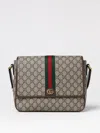 Gucci Ophidia Gg Supreme Fabric And Leather Shoulder Strap With Iconic Web Band In Cream