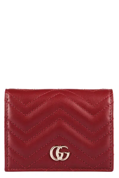 Gucci Gg Marmont Leather Card Case In Red