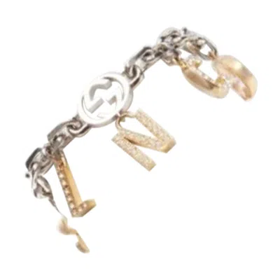 Pre-owned Gucci Balenciaga 2021 Hacker Project Gold Silver Gg B Logo Charms Bracelet In Multi