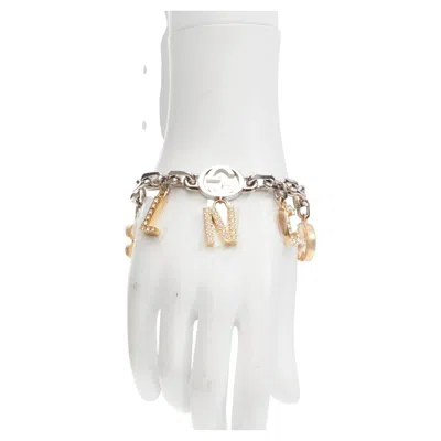 Pre-owned Gucci Balenciaga 2021 Hacker Project Gold Silver Gg B Logo Charms Bracelet In Multiple