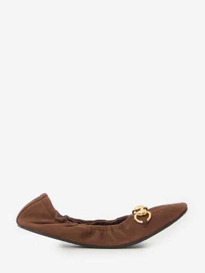 Gucci Ballerina Prima In Pelle Scamosciata In Brown