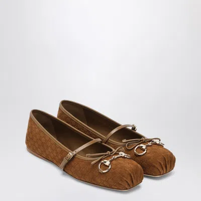 Gucci Ballerina Round Toe Horsebit Ballerina Brown Women