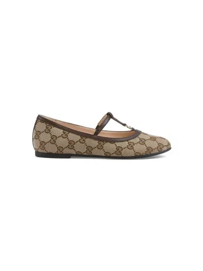 Gucci Kids' Ballerina Flat Shoes In Brown