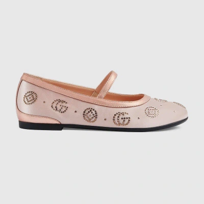 Gucci Kids' Ballet Flat With Crystals In Pink