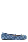 Gucci Signature Horsebit Detail Gg Monogram Ballet Flats In Blue