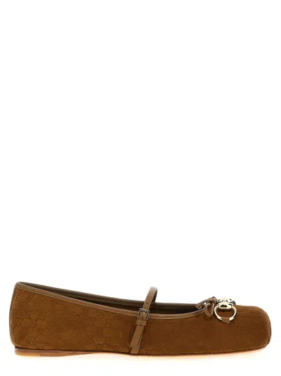 Gucci Ballet Flats Horsebit Flat Shoes Brown