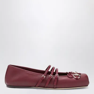 Gucci Ballet Flats In Rosso Ancora With Horsebit In Burgundy
