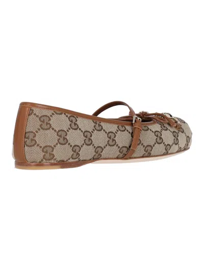 Gucci Women Gg Fabric Ballerinas With Iconic Horsebit In Brown