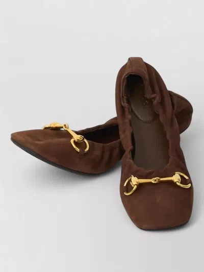 Gucci Ballet Loafer Flat Suede Horsebit Detail In Brown