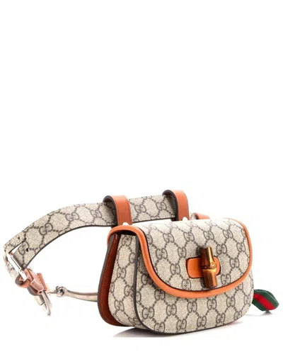 Gucci Bamboo 1947 Belt Bag Gg Coated Canvas Mini (authentic Pre-loved) In Gray