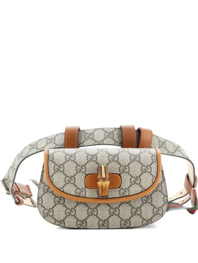 Pre-owned Gucci Bamboo 1947 Gg Coated Canvas Mini Belt Bag In Brown