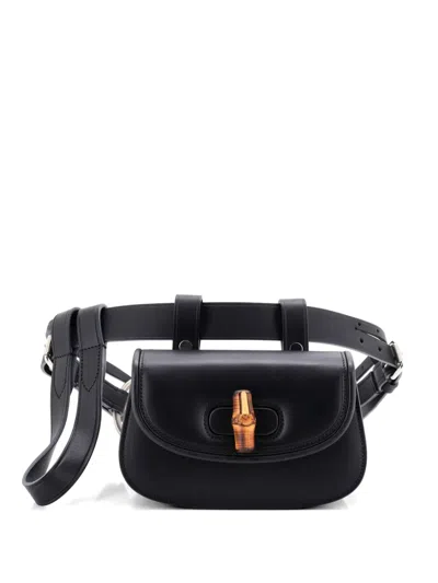 Pre-owned Gucci Bamboo 1947 Leather Mini Belt Bag In Black