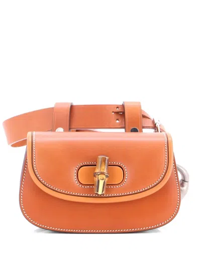 Pre-owned Gucci Bamboo 1947 Leather Mini Belt Bag In Brown