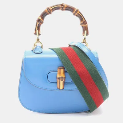 Pre-owned Gucci Bamboo 1947 Mini Blue Calfskin Leather Crossbody Bag