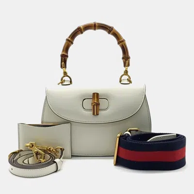 Pre-owned Gucci Bamboo 1947 Small Top Handle Bag (675797) In White
