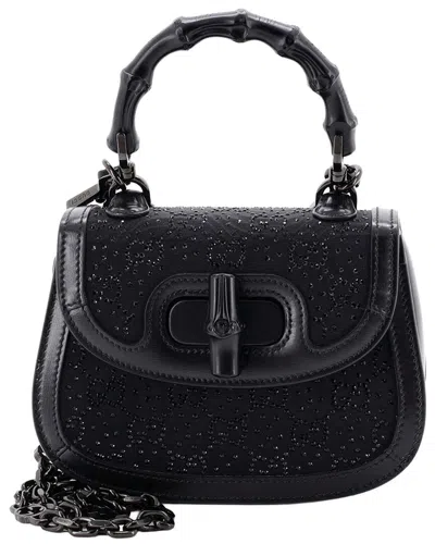 Gucci Bamboo 1947 Top Handle Bag Crystal Embellished Gg Mini (authentic Pre-  Loved) In Black
