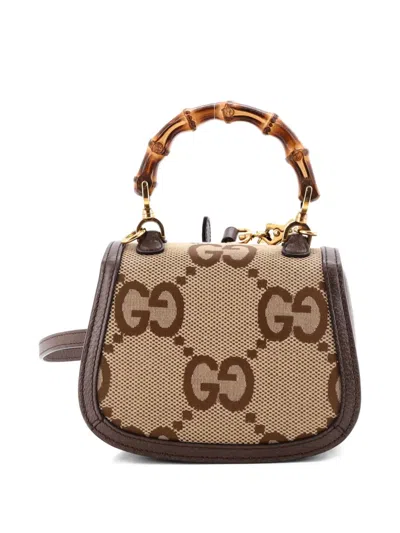 Pre-owned Gucci Bamboo 1947 Top Handle Bag Jumbo Gg Canvas Mini Crossbody Bag In Brown