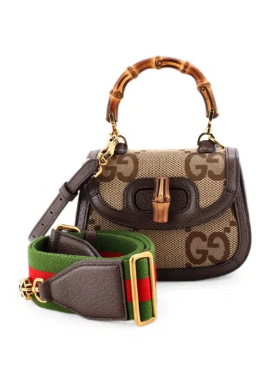 Pre-owned Gucci Bamboo 1947 Top Handle Bag Jumbo Gg Canvas Mini Crossbody Bag In Brown