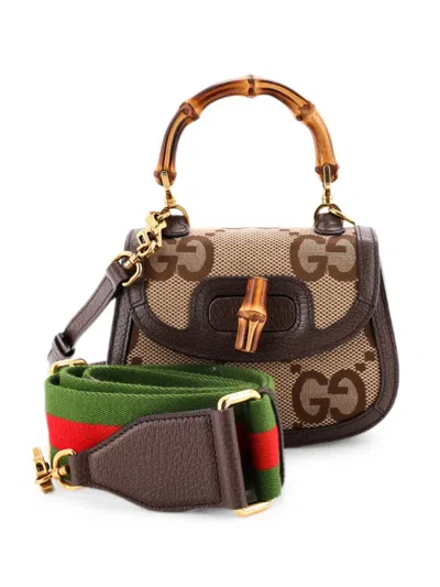 Pre-owned Gucci Bamboo 1947 Top Handle Bag Jumbo Gg Canvas Mini Crossbody Bag In Brown