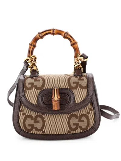 Pre-owned Gucci Bamboo 1947 Top Handle Bag Jumbo Gg Canvas Mini Crossbody Bag In Brown