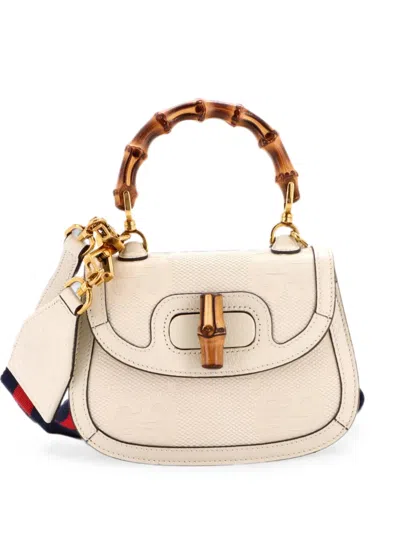 Pre-owned Gucci Bamboo 1947 Top Handle Bag Jumbo Gg Canvas Mini Crossbody Bag In Neutral
