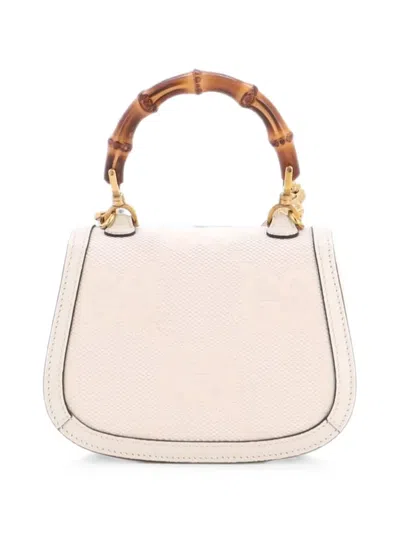 Pre-owned Gucci Bamboo 1947 Top Handle Bag Jumbo Gg Canvas Mini Crossbody Bag In White