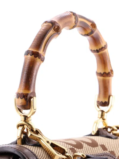 Pre-owned Gucci Bamboo 1947 Top Handle Bag Jumbo Gg Canvas Small Satchel In Brown