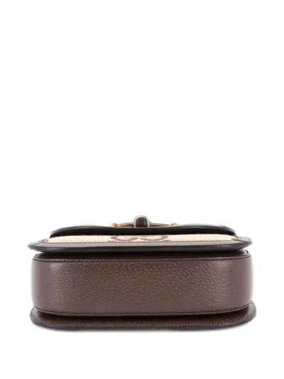 Pre-owned Gucci Bamboo 1947 Top Handle Bag Jumbo Gg Canvas Small Satchel In Brown