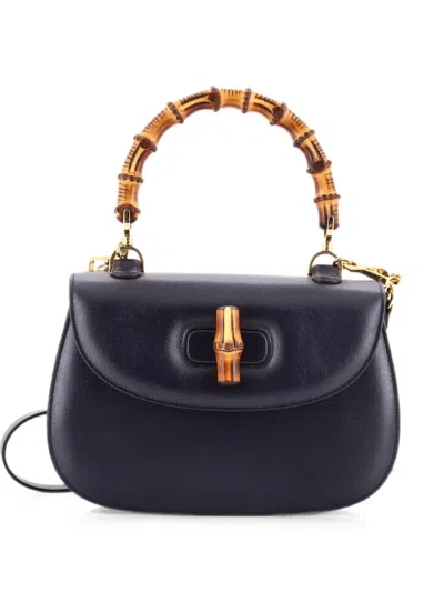 Pre-owned Gucci Bamboo 1947 Top Handle Bag Leather Medium Satchel In Blue