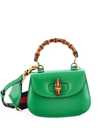 Pre-owned Gucci Bamboo 1947 Top Handle Bag Leather Mini Satchel In Green