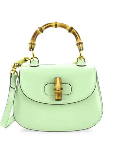 Pre-owned Gucci Bamboo 1947 Top Handle Bag Leather Mini Shoulder Bag In Green