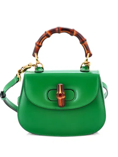 Pre-owned Gucci Bamboo 1947 Top Handle Bag Leather Mini Shoulder Bag In Green