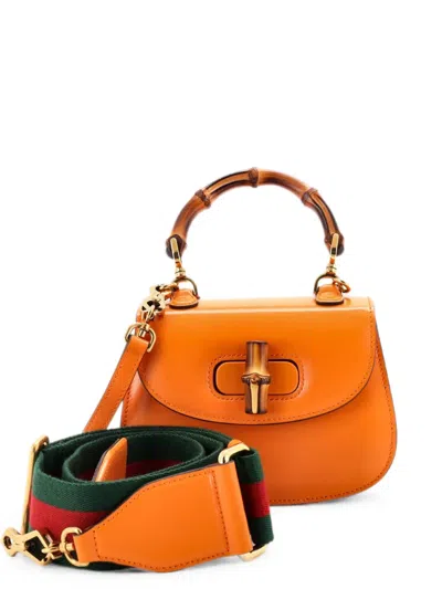 Pre-owned Gucci Bamboo 1947 Top Handle Bag Leather Mini Shoulder Bag In Orange