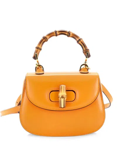 Pre-owned Gucci Bamboo 1947 Top Handle Bag Leather Mini Shoulder Bag In Orange