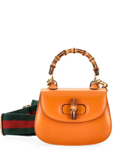 Pre-owned Gucci Bamboo 1947 Top Handle Bag Leather Mini Shoulder Bag In Orange