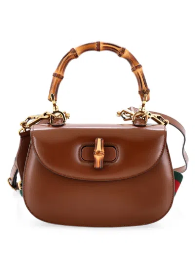 Pre-owned Gucci Bamboo 1947 Top Handle Bag Leather Small Satchel In Brown