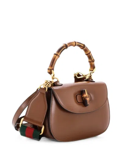 Pre-owned Gucci Bamboo 1947 Top Handle Bag Leather Small Satchel In Brown