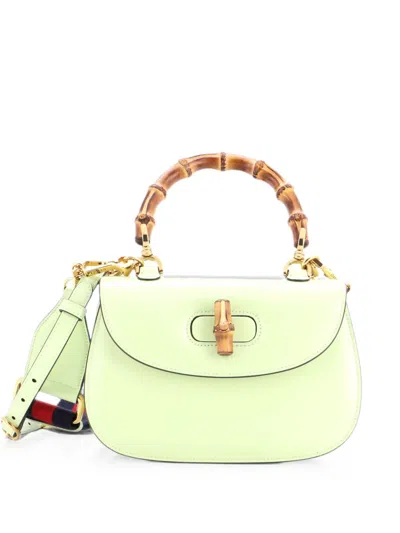 Pre-owned Gucci Bamboo 1947 Top Handle Bag Leather Small Satchel In Green