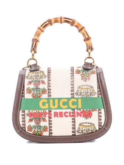 Pre-owned Gucci Bamboo 1947 Top Handle Bag Limited Edition 100 Centennial Printed Canvas Mini Shoulder Bag In Brown