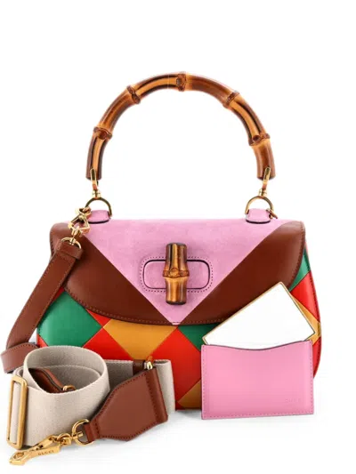 Pre-owned Gucci Bamboo 1947 Top Handle Bag Limited Edition Geometric Leather And Suede Medium Satchel In Brown