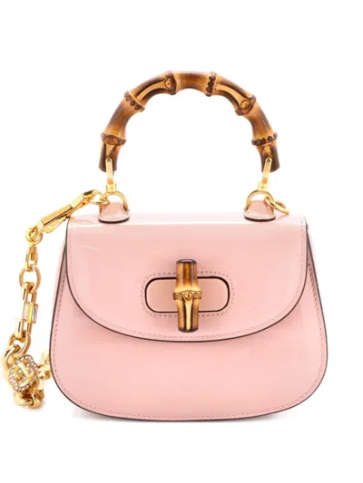 Pre-owned Gucci Bamboo 1947 Top Handle Bag Patent Mini Satchel In Pink