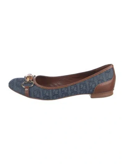 Pre-owned Gucci Bamboo Accent Canvas Ballet Flats In Blue