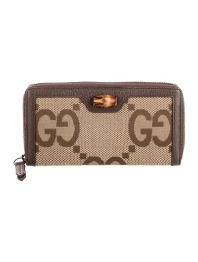 Pre-owned Gucci Bamboo Accent Canvas Continental Wallet In Brown