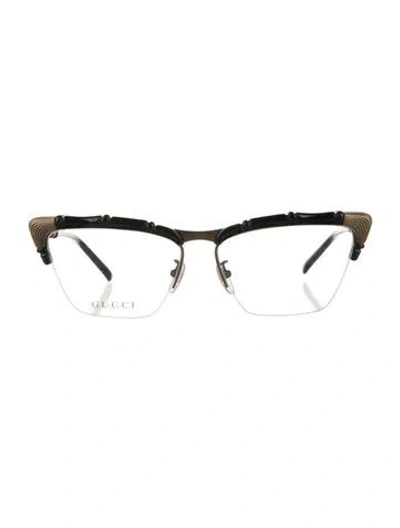Pre-owned Gucci Bamboo Accent Cat-eye Eyeglasses In Black
