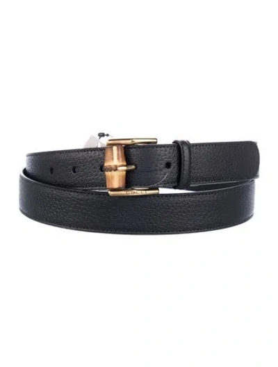 Pre-owned Gucci Bamboo Accent Leather Belt W/ Tags In Black