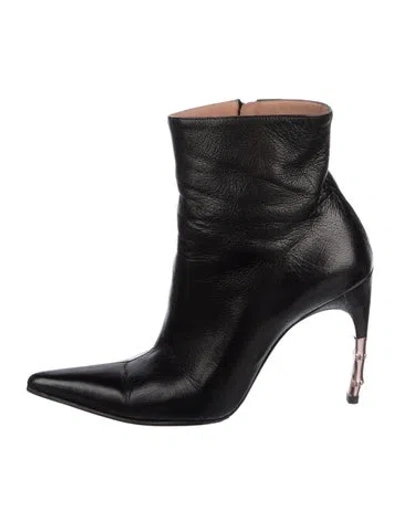 Pre-owned Gucci Bamboo Accent Leather Boots In Black