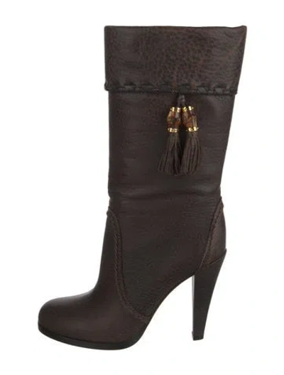 Pre-owned Gucci Bamboo Accent Leather Boots In Brown