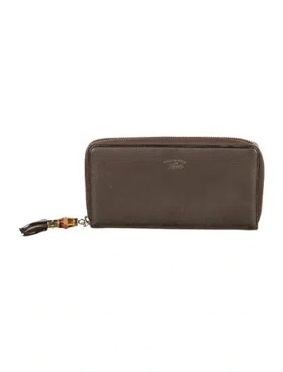Pre-owned Gucci Bamboo Accent Leather Continental Wallet In Brown