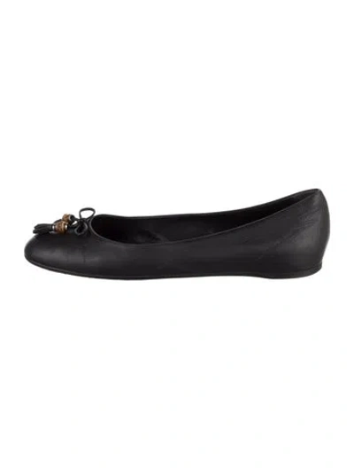 Pre-owned Gucci Bamboo Accent Leather Flats In Black